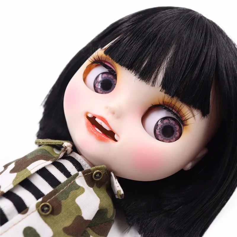 Ледяной обнаженный Blyth кукла для серии № BL9601 черные волосы открытый рот с зубами резные губы матовое лицо соединение тела 1/6 bjd