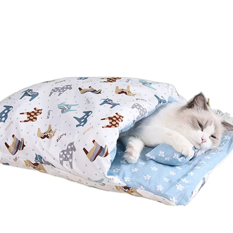 

Cat Sleeping Bag Cuddle Cave Bed Dog Beds Winter Self-Warming Pet House with Pillow Japanese Futon for Puppy Small Kitten Dogs