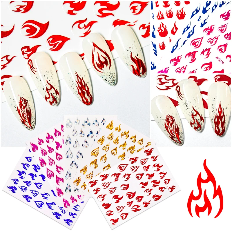3D Nail Art Decorations Flame Sticker Design Sliders Nailart Self-Adhesive Fire Foil matrica for Manicure Deco Tips | Красота и