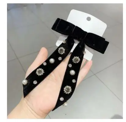 Женская бархатная заколка с черным бантом в стиле ретро |