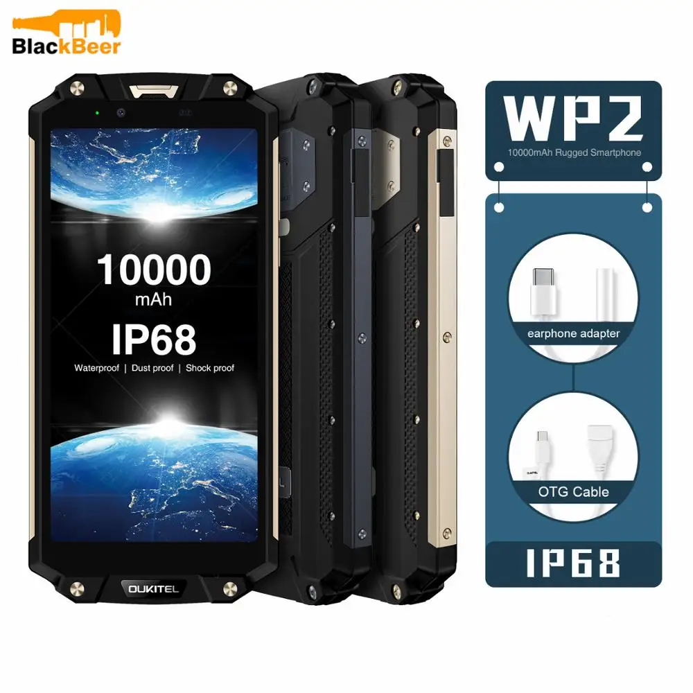 OUKITEL WP2 6,0 дюймовый смартфон IP68 водонепроницаемый мобильный телефон 4 Гб 64 Гб MT6750T Восьмиядерный телефон 10000 мАч NFC Быстрая зарядка OTG