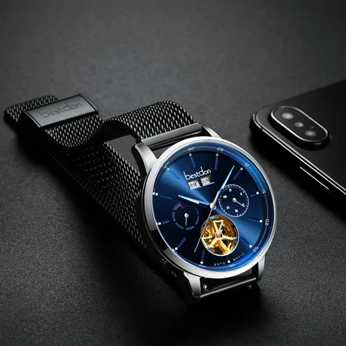 Black silv blu D7146 Скелет Швейцарский Топ бренд Роскошные автоматические часы для мужчин полный стальной водонепроницаемый механические мужские часы Montre Reloj hombre - Цвет: Black silv blu D7146