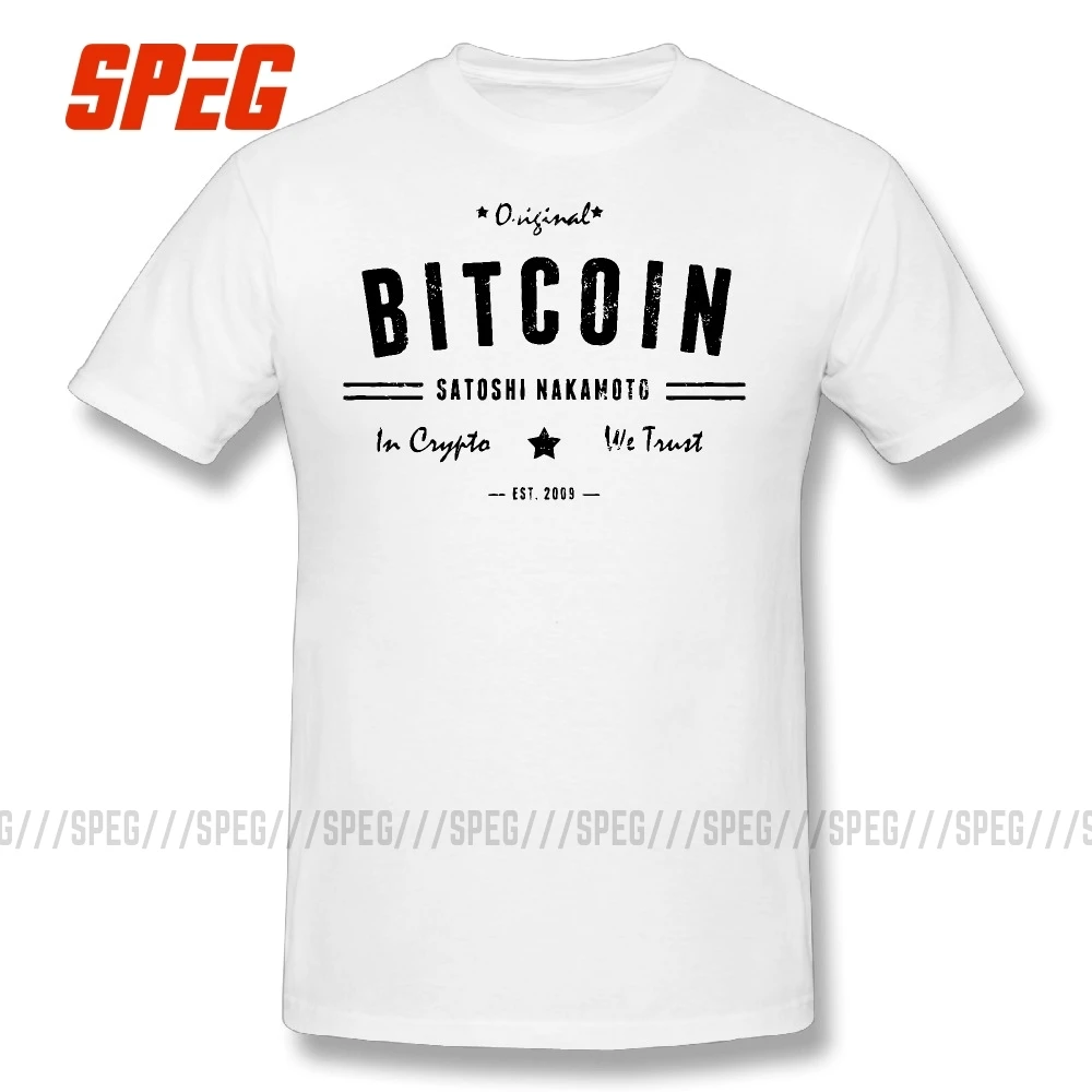 Биткоин Satoshi крипто логотип футболка размера плюс принт короткий рукав футболка Новинка Высокое качество хлопок мужские футболки - Цвет: Белый