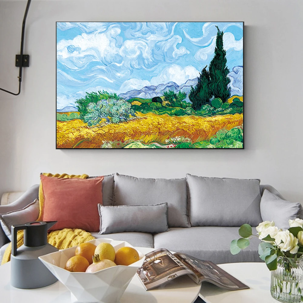 

Van Gogh Wheat Field with Cypresses Art Canvas Print Painting Famous Abstract Wall Picture Living Room Home Decoration Poster
