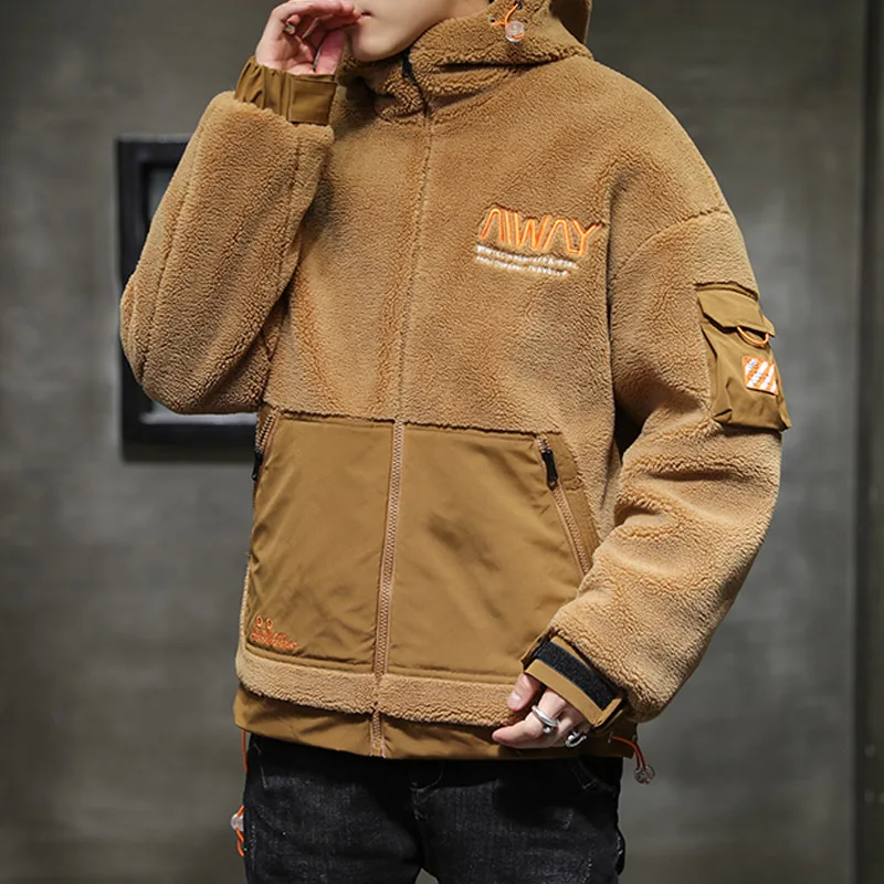 

Korean Men'S Casual Fashion Student Coat Autumn Winter 2021 New Youth Lamb Cashmere Thickened Cotton Sandwich Warm Overcoat