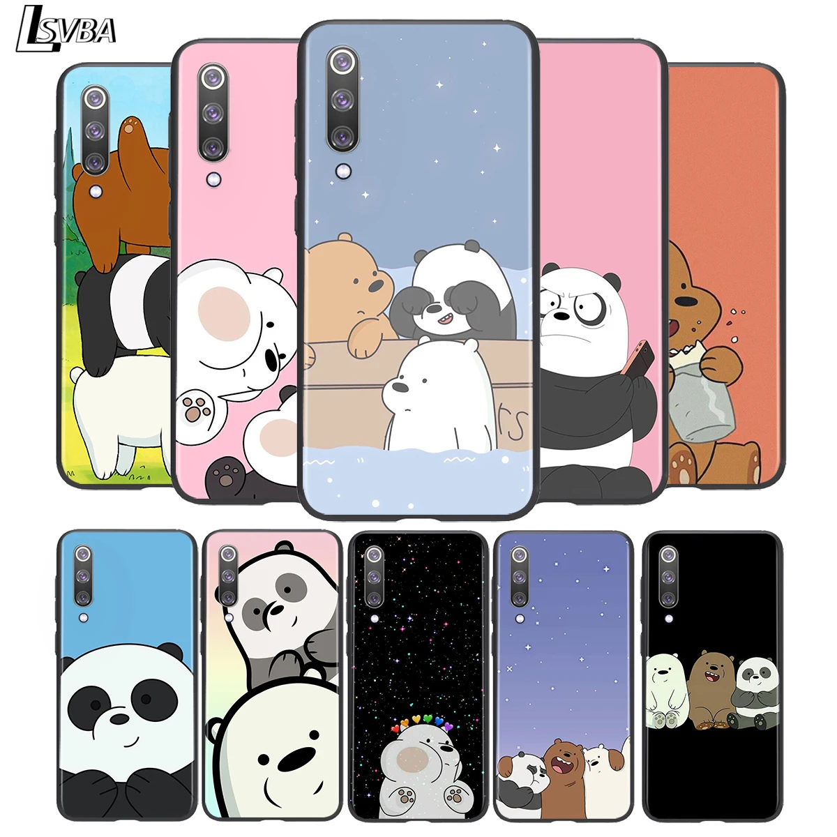 

Three Cute Gbears Panda Cartoon For Xiaomi Mi 11i 11 10T 10 9T 9 A3 8 Lite CC9 SE Note10 Lite Ultra Pro Black Phone Case