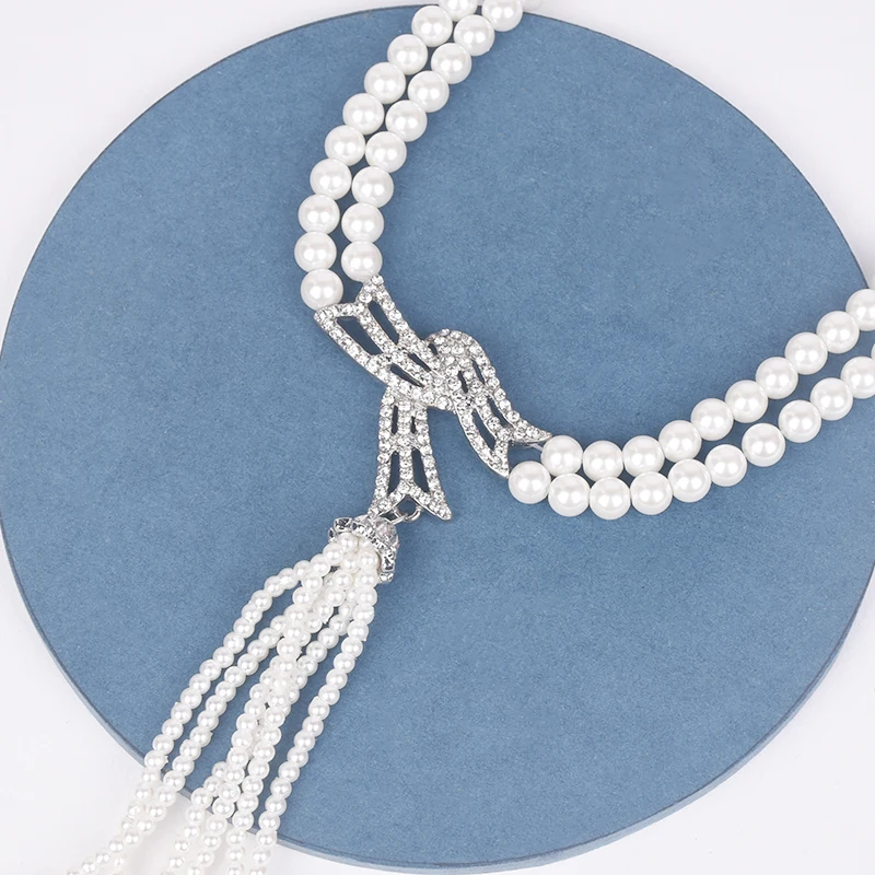 

2020 new European and American birthday gift tassel necklace bridal pearl crystal inlaid necklace banquet necklace
