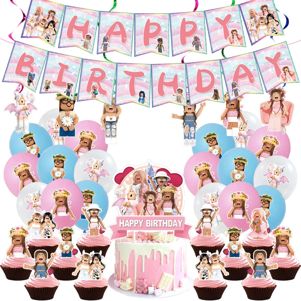 Розовые блоки роботов розетка игровые фотообои чашки воздушные шары одноразовая