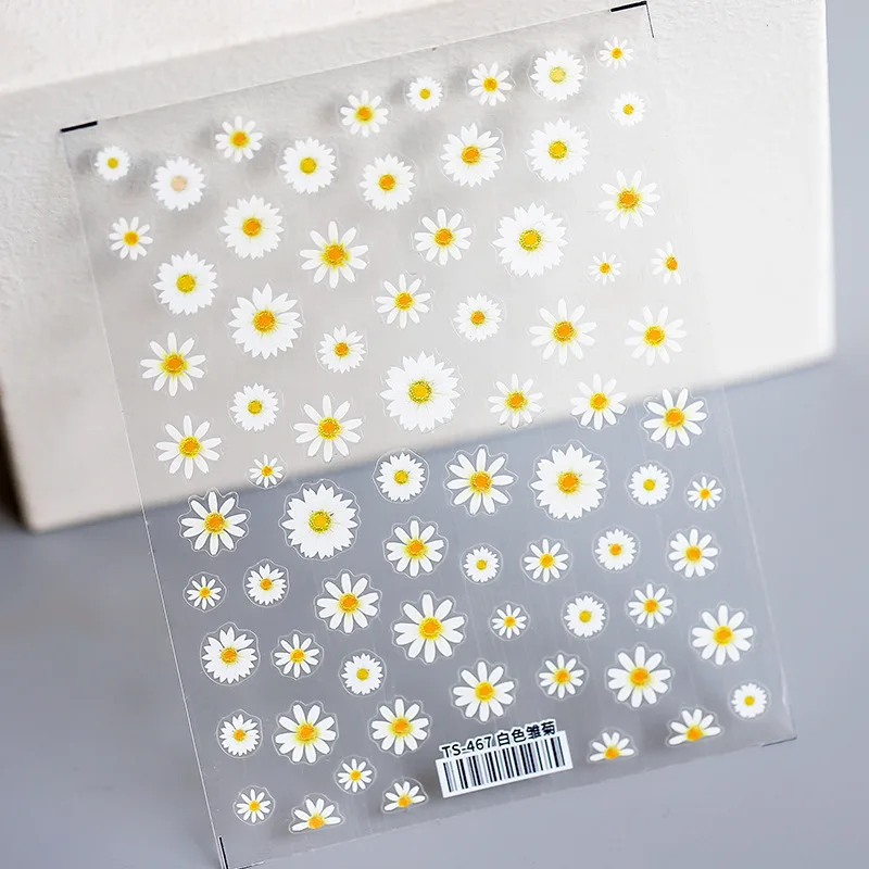 

1Sheet Daisy Nail Sticker Geometric Linear Love Letters Nail Wraps Leaf Flower Snowflake 3D Nail Art Decal Manicure Decorations