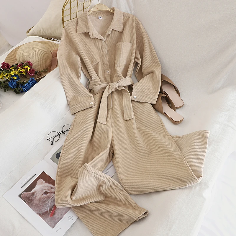 Overalls For Women Solid Loose Casual Rompers Bodysuit 2019 New Autumn Winter Fashion Ladies Corduroy Vintage Jumpsuit Korean |