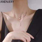 Женское Двухслойное ожерелье ANENJERY, Двухслойное ожерелье из стерлингового серебра 925 пробы с микро цирконием и геометрическим узором, S-N712