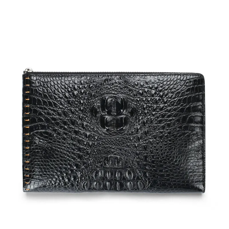 

New half hand sewn crocodile skull bag for men business casual leather envelope for for man slim wallet wristlet holographic
