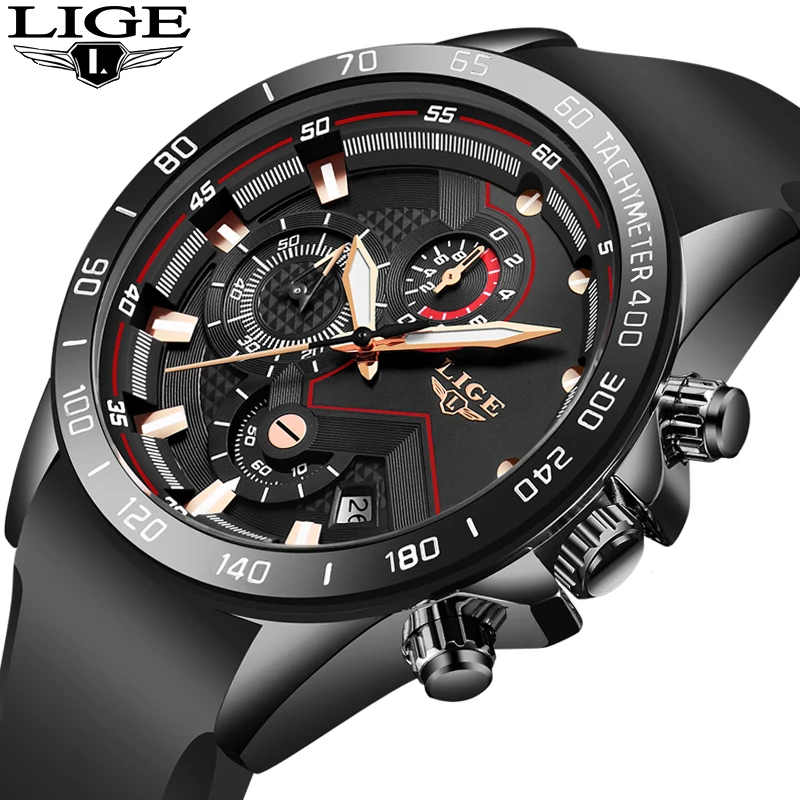 LIGE мужские часы люксовый бренд светящийся дисплей водонепроницаемые спортивный