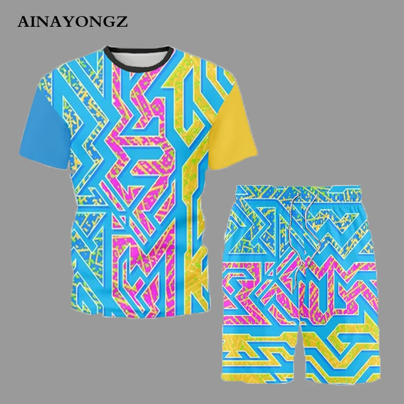 2022 Trend Men Summer Clothing Sets National Style Classical Print  T-Shirt and Shorts Suit Male Short Tracksuit Outfits