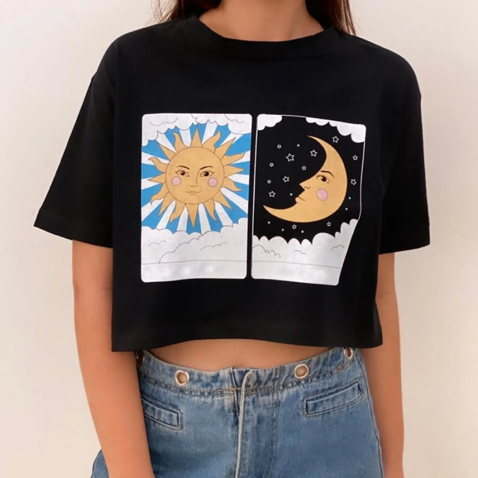 

Women's T-shirt T-Shirts Short Sleeve Clothing Top Stitch Woman Kawaii Crop Female Blouse Anime Blouses Clothes Tops Tees