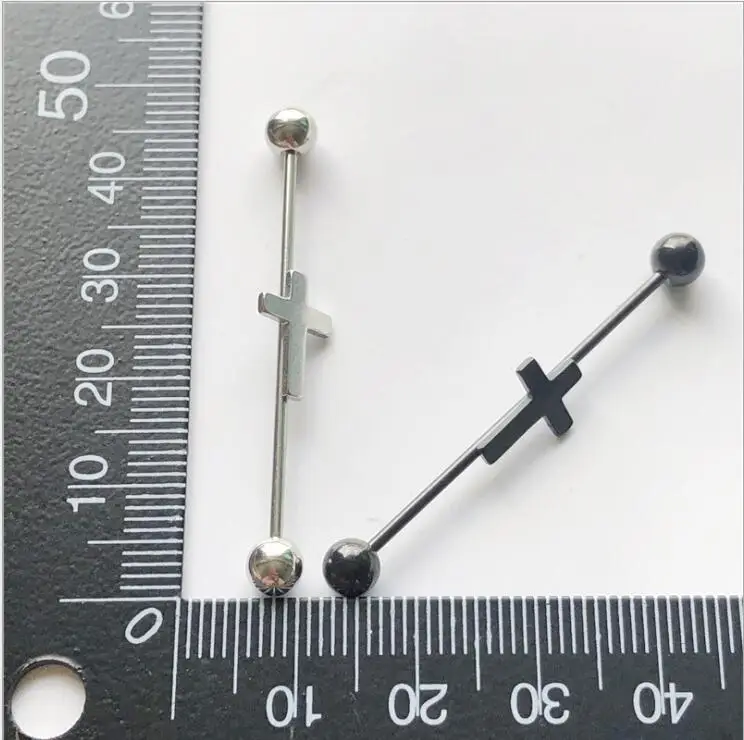

scaffold barbells Charm surgical Stainless Steel black big cross laser cut industrial barbell piercing free shipping