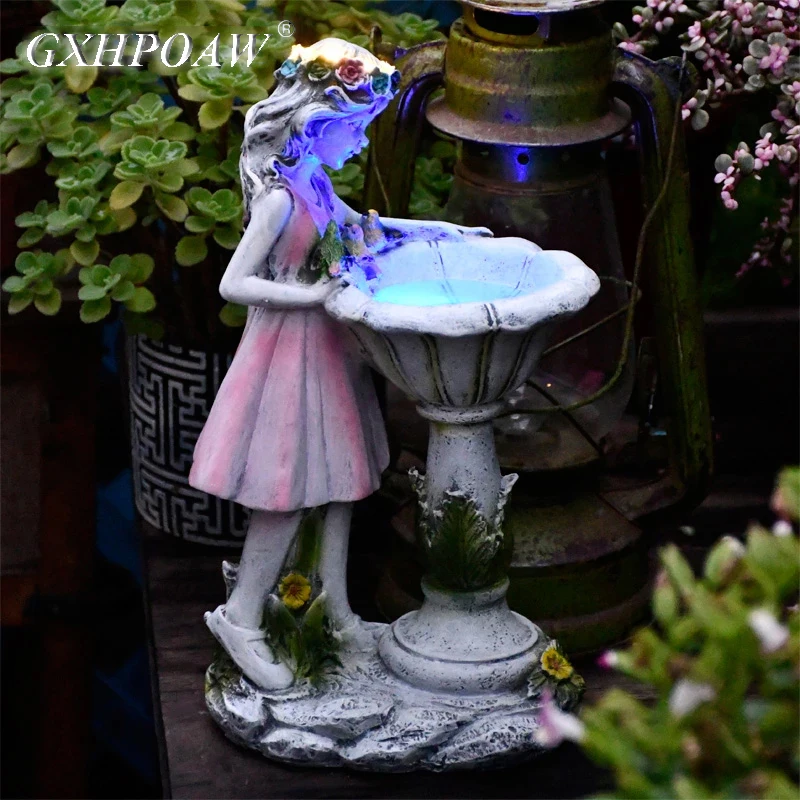 Resin Angel Figure Sculpture Flower Fairy Solar Decor Wreath Girl Art Statue Villa Courtyard Gardening Landscape Ornaments