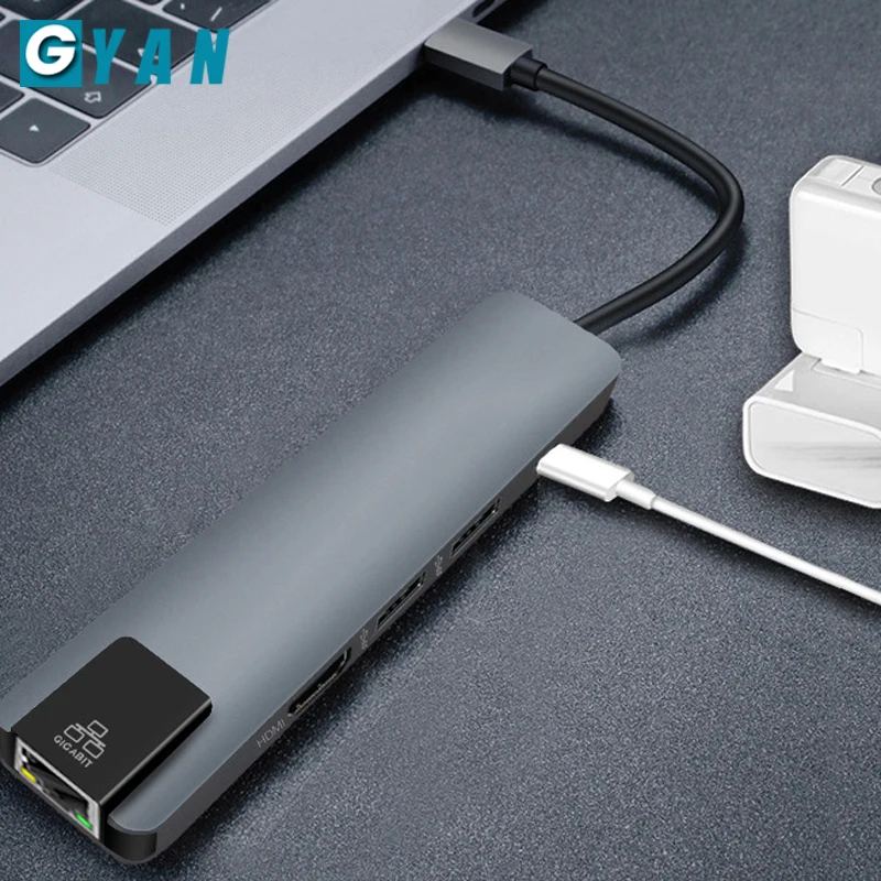 5 в 1 USB C концентратор Hdmi 4 к USB C концентратор для Gigabit Ethernet Rj45 Lan адаптер для Mac book Pro Thunderbolt 3 type c док-станция