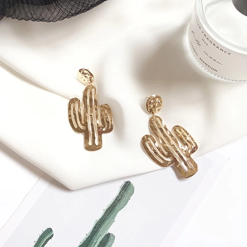 Большие пустые металлические серьги-кактусы в модном стиле с растительными подвесками в виде ушей 2019 года - ювелирные изделия для женщин в качестве подарка на день рождения.