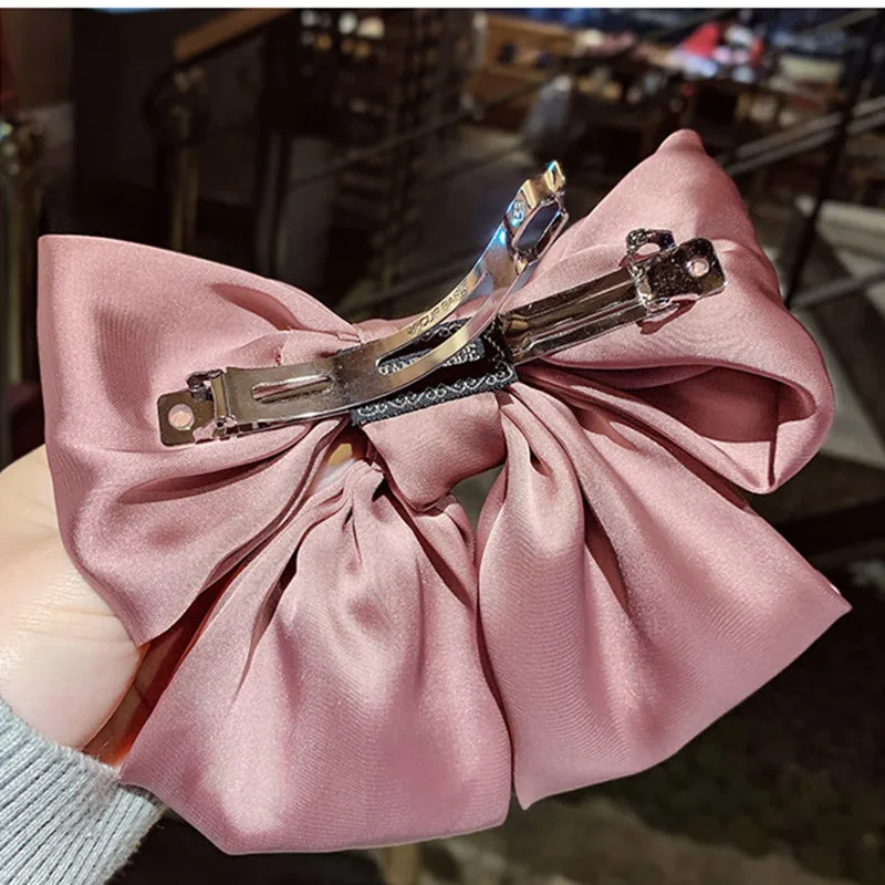 Заколки для волос женские атласные с большим бантом шифоновая заколка ленты