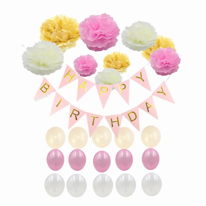 Розовый синий баннер на день рождения шары с золотыми конфетти надписью День