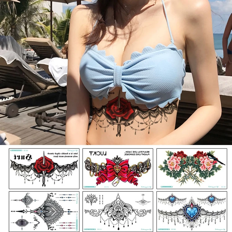 Color Flower Arm Waterproof Temporary Tattoos Bird Rose Women Summer Beach Sexy Chest Back Body Art Fake Tattoos Wholesale images - 6