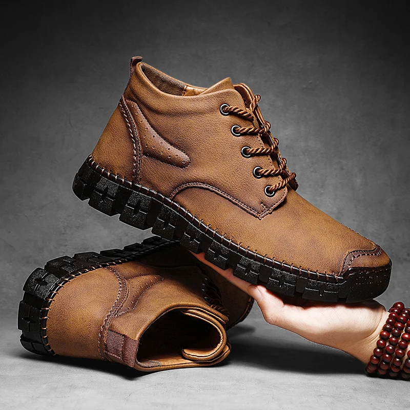 Мужские зимние ботинки из натуральной кожи мужские теплые ботильоны плюшевые