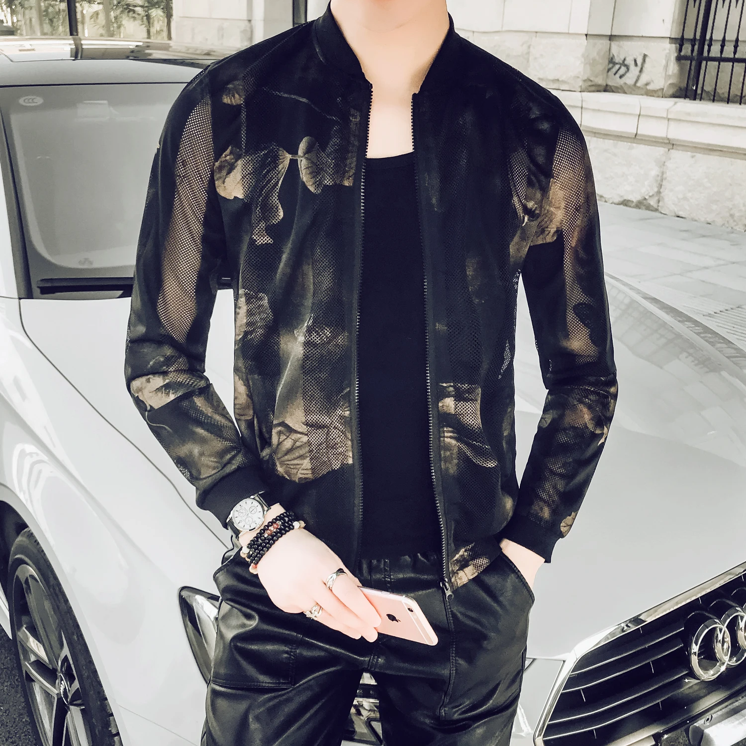 Black A72 Новинка, мужские изысканные модные тонкие куртки с принтом для ночного клуба и сцены/Мужская Солнцезащитная одежда, тонкие повседневные куртки - Цвет: Black A72