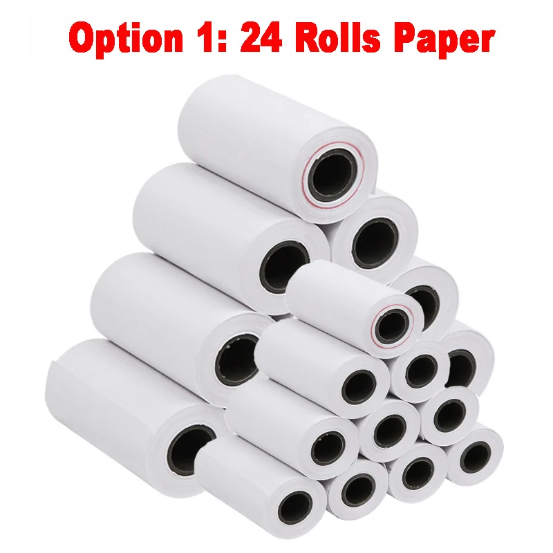 24 Rolls Paper Портативный мини Bluetooth принтер беспроводной Термальный чековый принтер для мобильного телефона 58 мм Счетная машина для магазина - Цвет: 24 Rolls Paper
