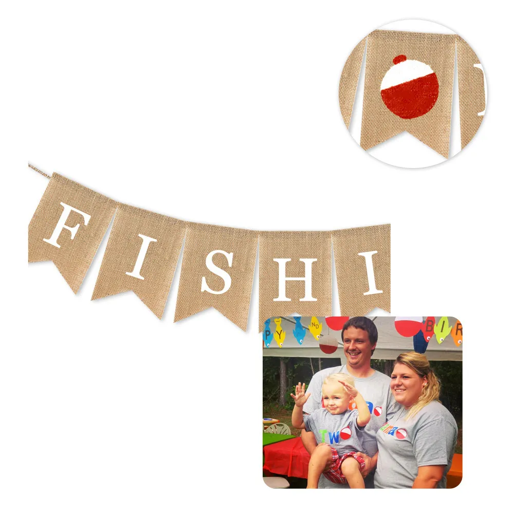 Джутовая Мешковина ушел на рыбалку баннер для выхода свет Рыбалка детский душ