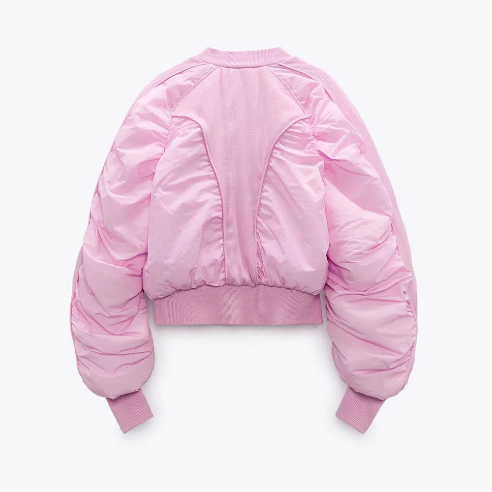 2021 Winter Warm Coat Fashion Parkas Baseball Jacket Long-sleeved O-neck Top Women Bomber Coat Pink Cropped Zipper Pockets