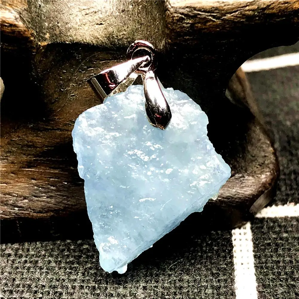 Ожерелье с подвеской из серебра Аквамариновый камень пробы 18x14x7 мм | Украшения и