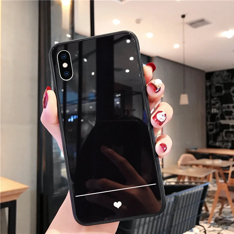 Чехол из закаленного стекла для IPhone 12 11 Pro Max Se 2020 Простой Тонкий чехол с сердцем 6 6S