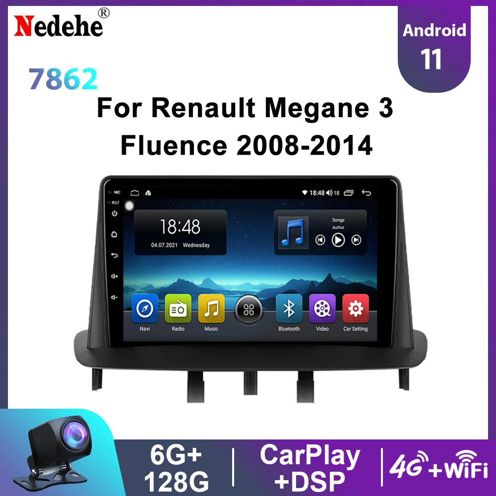 8 Core 6G+128G Car Radio GPS Android 11 Multimedia Video Player 2 Din For Renault Megane 3 Fluence Car Stereo Carplay DSP NO DVD