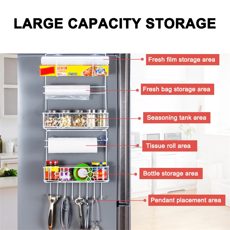 

Refrigerator Hanging Storage Rack Holder Large Capacity for Home Kitchen Fridge LC
