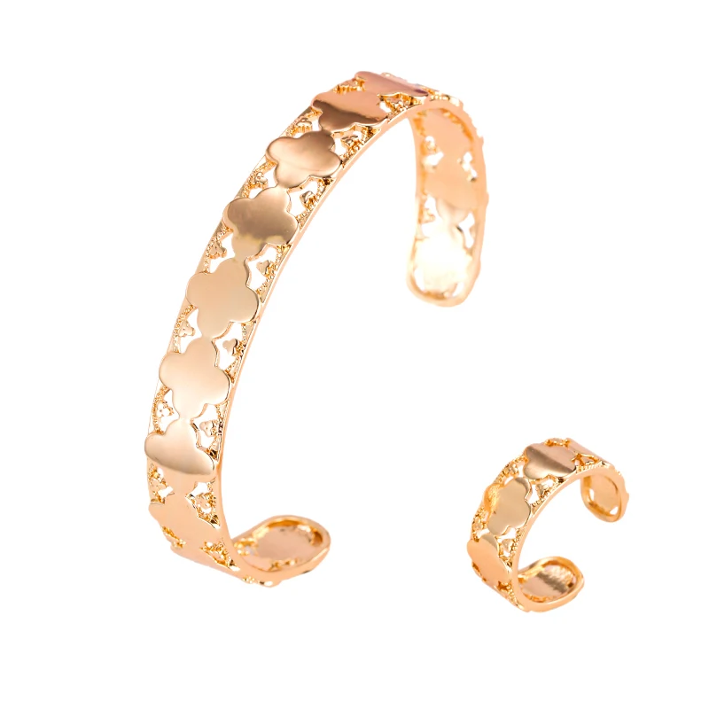 

HONGHONG Women's open bracelet ring two piece set high quality plant flower fashion fashion jewelry set