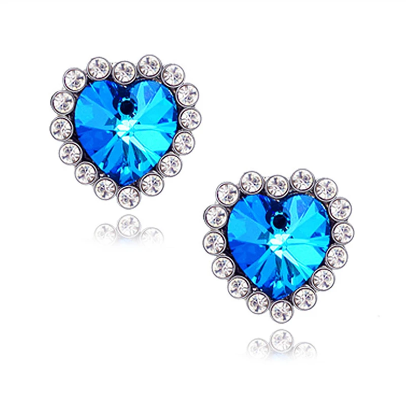 2019 Горячая Женская мода синее Кристальное сердце свадебные серьги для невесты