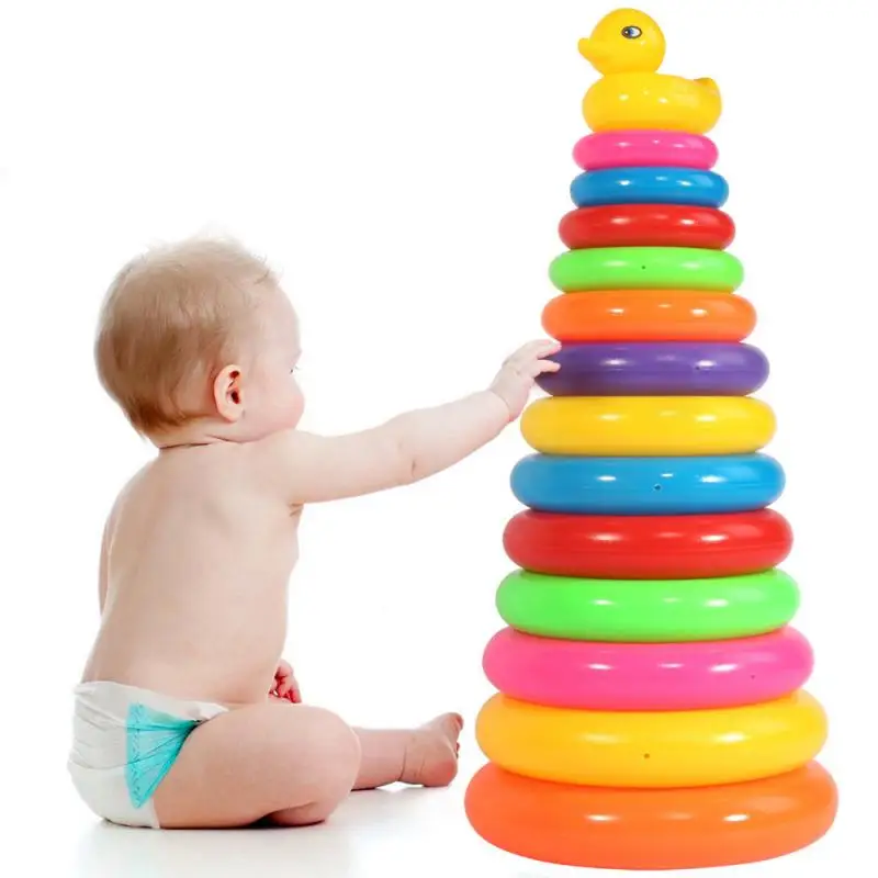 

Montessori Rainbow Color Stacking Rings Tower Duck Toy For Kids Toddler Bath Tub Early Development Play Toys Baby Toys Gift