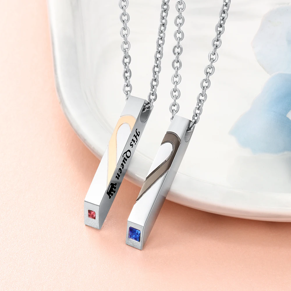 Personalized Chain Necklace For Couples Stainless Steel Customized Vertical Bar Pendant with Birthstone Promise Jewelry | Украшения и