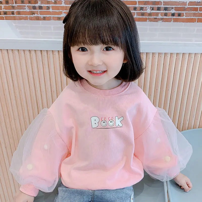 

2020 Autumn New Children's Sweatshirt Kids Girls Cotton Mesh Patchwork T Shirt Kids Girls Solid Pullovers Top Tees Baby T Shirt