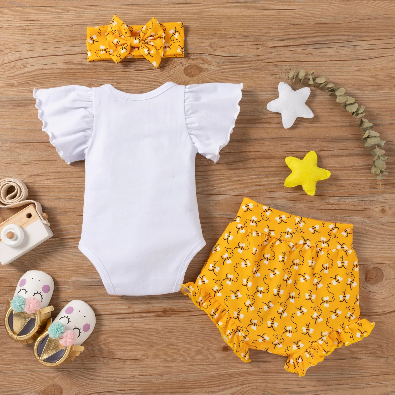 Одежда для малышей с оборками маленькой девочки Пчелой одежда милым бантом