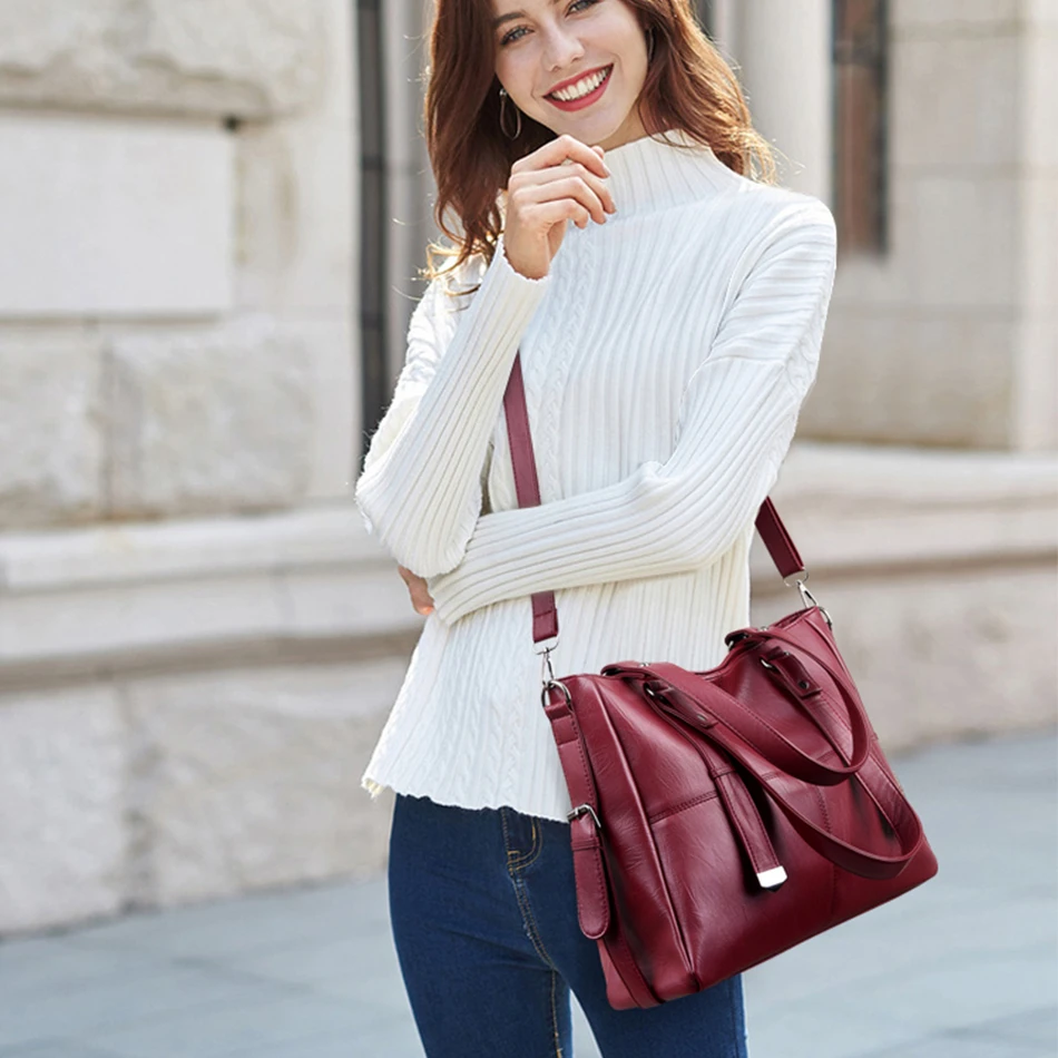 Вместительная Повседневная сумка Высококачественная кожаная через плечо