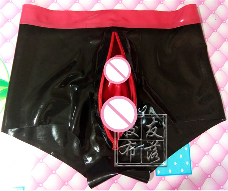 Черные с красным латексным боксером застежкой-молнией на переднюю часть