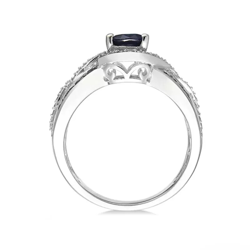 

Luxury Female Blue Crystal Stone Ring Classic Silver Color Wedding Rings For Women Big Bride Oval Zircon Engagement Ring