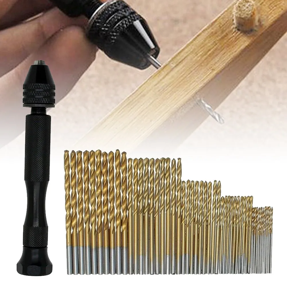 

51Pcs Drill Bits Precision Pin Vice Drill Set For Nuts Drilling And Woodworking Black Mini Hand Twisted Diamond Drill Bits