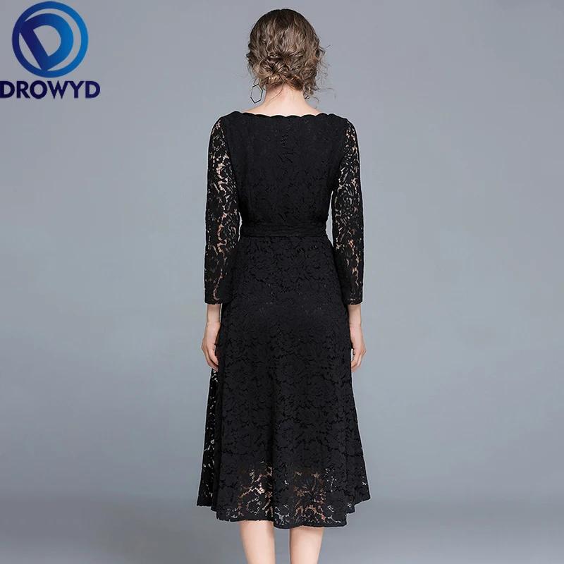 Осеннее винтажное Кружевное платье миди женское Повседневное в стиле бохо с