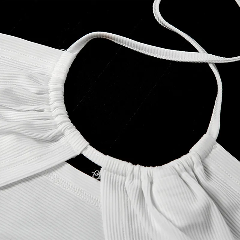 

Tinastyle White Summer Two Piece Set Outfits Sleeveless Crop Top And High Waist Flare Pants Women Casual Party Suits Streetwear