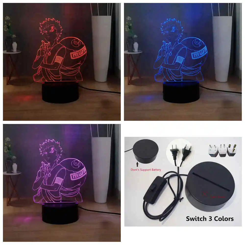 Наруто: детский светодиодный ночник shippюden повязка на голову Sabaku no Gaara RGB 7 красочная Сенсорная лампа USB мини настольная лампа для детей подарок на день рождения игрушка - Испускаемый цвет: Switch 3 colors
