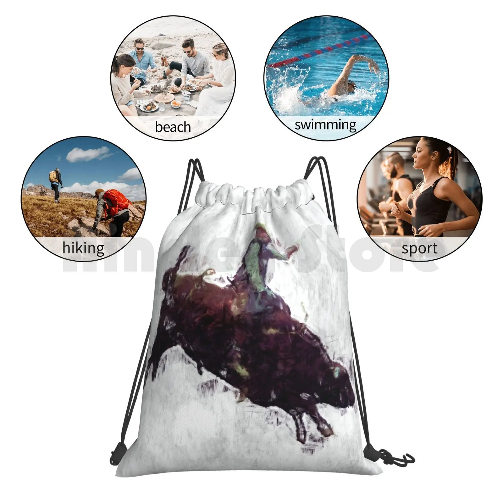 

Western-Style Bull Rider Rodeo Cowboy Backpack Drawstring Bags Gym Bag Waterproof Ranch Animals Rodeo Cowboy Animal