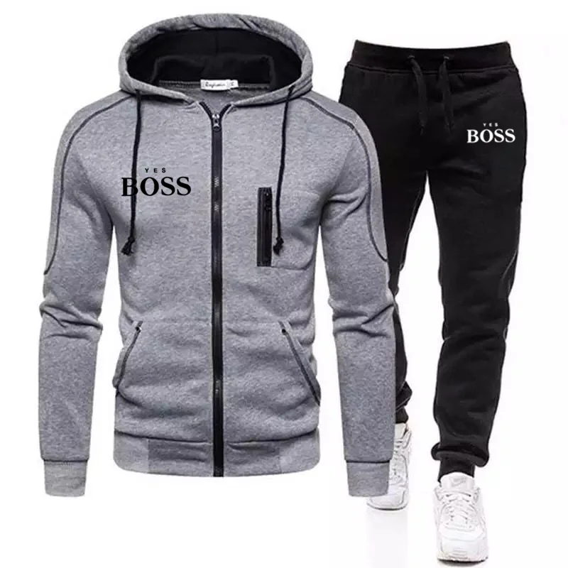 

Fall/Winter New Yes Boss Men's Fashion Suit Zipper Hoodie + Pants Two Pieces of Casual Men's Sportswear Brand Clothing Sports Su